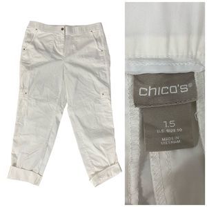 Chicos Pant Womens Size 1.5 US 10 White Cargo Twill Beach Nautical Coastal Tab